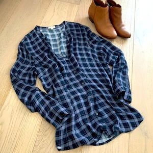 Soft Joie Plaid Split Neck Button Down